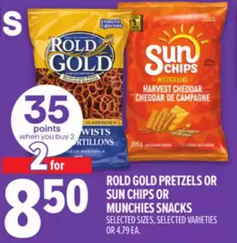 Metro ROLD GOLD PRETZELS OR SUN CHIPS OR MUNCHIES SNACKS offer