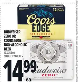 Metro BUDWEISER ZERO OR COORS EDGE NON-ALCOHOLIC BEER offer
