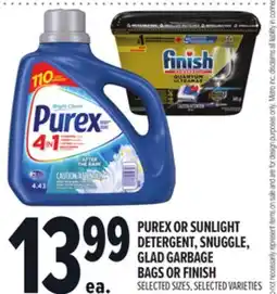 Metro PUREX OR SUNLIGHT DETERGENT, SNUGGLE, GLAD GARBAGE BAGS OR FINISH offer