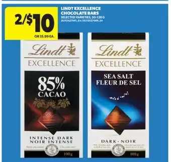 Real Canadian Superstore LINDT EXCELLENCE CHOCOLATE BARS, 50-138 G offer