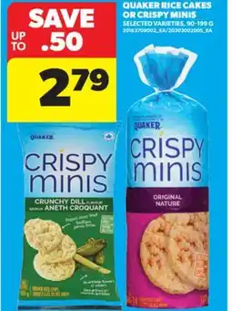 Real Canadian Superstore QUAKER RICE CAKES OR CRISPY MINIS, 90-199 G offer