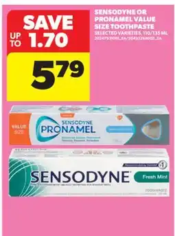Real Canadian Superstore SENSODYNE OR PRONAMEL VALUE SIZE TOOTHPASTE, 110/135 ML offer
