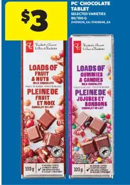 Real Canadian Superstore PC CHOCOLATE TABLET, 90/100 G offer