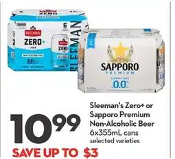 Longo's Sleeman's Zero + or Sapporo Premium Non-Alcoholic Beer offer