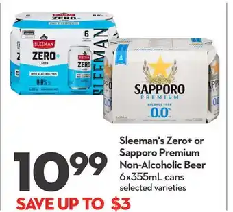 Longo's Sleeman's Zero + or Sapporo Premium Non-Alcoholic Beer offer