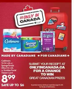 Longo's Cashmere 12=24 rolls or SpongeTowels Ultra 3=6 rolls or Scotties Facial Tissue 6 pack offer