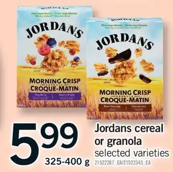 Fortinos JORDANS CEREAL OR GRANOLA, 325-400 G offer