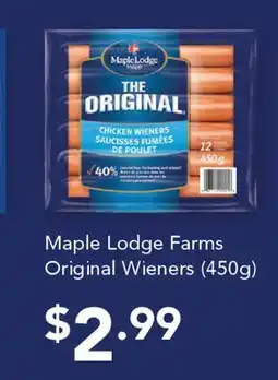 Fortinos MAPLE LODGE FARMS ORIGINAL WIENERS, (450G) offer