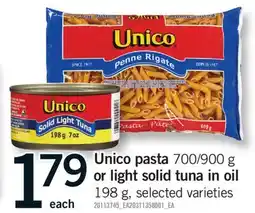 Fortinos UNICO PASTA 700/900 G OR LIGHT SOLID TUNA IN OIL, 198 G offer
