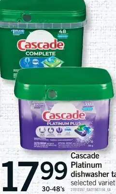 Fortinos CASCADE PLATINUM DISHWASHER TABS, 30-48'S offer