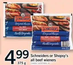 Fortinos SCHNEIDERS OR SHOPSY'S ALL BEEF WIENERS, 375 G offer