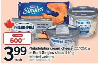 Fortinos PHILADELPHIA CREAM CHEESE, 227/250 G 227/250 G OR KRAFT SINGLES SLICES, 410 G offer
