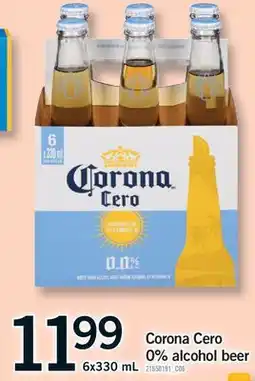 Fortinos CORONA CERO 0% ALCOHOL BEER, 6x330 mL offer