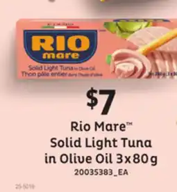 Loblaws RIO MARE SOLID LIGHT TUNA IN OLIVE OIL, 3x80g offer