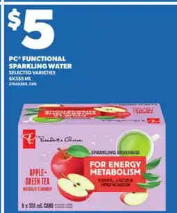 Loblaws PC FUNCTIONAL SPARKLING WATER, 6X355 ML offer