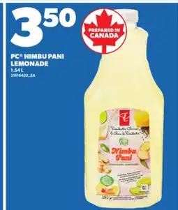 Loblaws PC NIMBU PANI LEMONADE, 1.54L offer