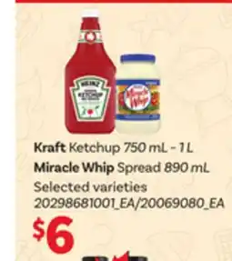 Loblaws KRAFT KETCHUP 750ML – 1L MIRACLE WHIP SPREAD 890ML offer