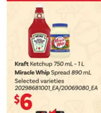 Loblaws KRAFT KETCHUP 750ML – 1L MIRACLE WHIP SPREAD 890ML offer