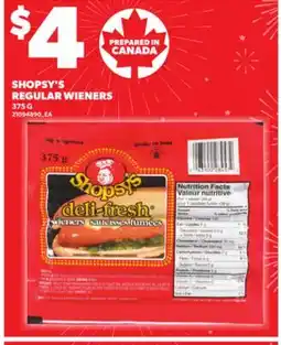 Loblaws SHOPSY'S REGULAR WIENERS 375G offer