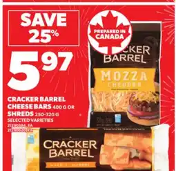Loblaws CRACKER BARREL CHEESE BARS 400G OR SHREDS 250-320G offer