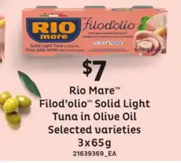 Loblaws RIO MARE FILOD'OLIO SOLID LIGHT TUNA IN OLIVE OIL, 3X65G offer
