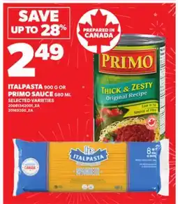 Loblaws ITALPASTA 900G OR PRIMO SAUCE 680 ML offer