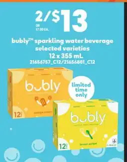 Loblaws BUBLY SPARKLING WATER BEVERAGE, 12 X 355 ML offer