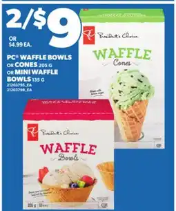 Loblaws PC WAFFLE BOWLS CONES, 205 G OR MINI WAFFLE BOWLS, 135 G offer
