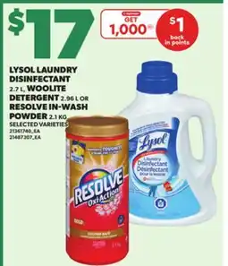 Loblaws LYSOL LAUNDRY DISINFECTANT, 2.7 L, WOOLITE DETERGENT, 2.9 L OR RESOLVE IN-WASH POWDER, 2.1 KG offer