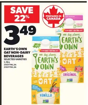 Loblaws EARTH'S OWN OAT NON-DAIRY BEVERAGES, 1.75 L offer