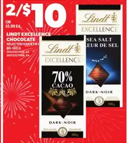 Loblaws LINDT EXCELLENCE CHOCOLATE, 80-100 G offer