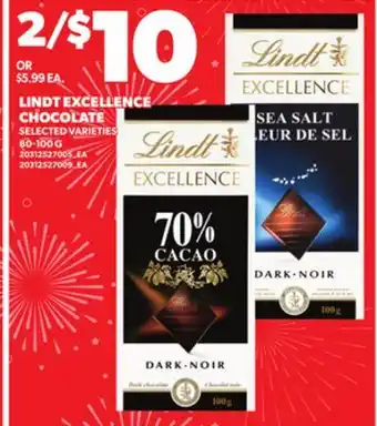 Loblaws LINDT EXCELLENCE CHOCOLATE, 80-100 G offer