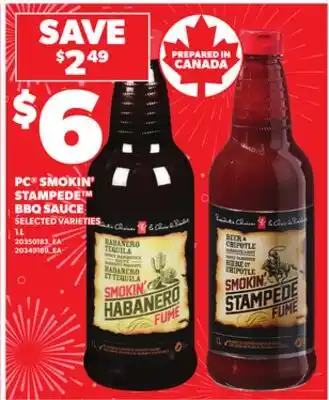 Loblaws PC SMOKIN' STAMPEDE BBQ SAUCE 1L offer