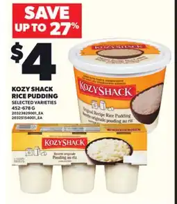 Loblaws KOZY SHACK RICE PUDDING, 452-678G offer
