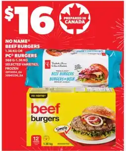 Loblaws NO NAME BEEF BURGERS 1.36 KG OR PC BURGERS, 568 G-1.36 KG offer