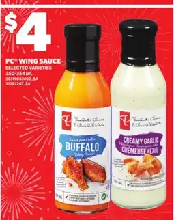 Loblaws PC WING SAUCE, 350-354 ML offer