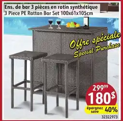 Sushi Shop 3 Piece PE Rattan Bar Set 100x61x105cm offer