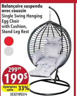 Sushi Shop Single Swing Hanging Egg Chair with Cushion, Stand Leg Rest offer