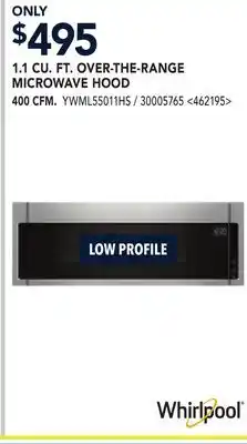 RONA Whirlpool 1.1 CU. FT. OVER-THE-RANGE MICROWAVE HOOD offer