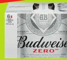 FreshCo Budweiser Zero Non-Alcoholic Beer 6x355 mL offer