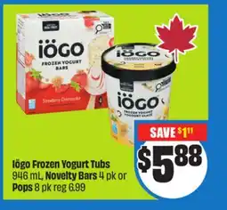 FreshCo Iögo Frozen Yogurt Tubs 946 mL, Novelty Bars 4 pk or Pops 8 pk offer