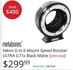 Vistek Nikon G to E-Mount Speed Booster ULTRA 0.71x Black Matte offer