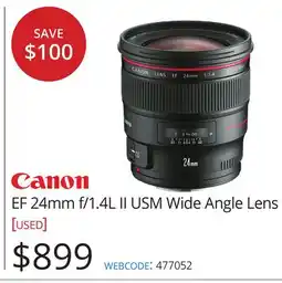 Vistek Canon EF 24mm f/1.4L II USM Wide Angle Lens offer