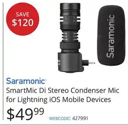 Vistek Saramonic SmartMic Di Stereo Condenser Mic for Lightning iOS Mobile Devices offer
