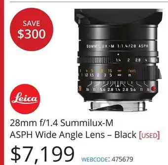 Vistek Leica 28mm f/1.4 Summilux-M ASPH Wide Angle Lens – Black offer