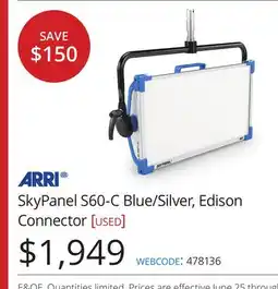 Vistek ARRI SkyPanel S60-C Blue/Silver, Edison Connector offer