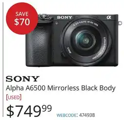 Vistek Sony Alpha A6500 Mirrorless Black Body offer