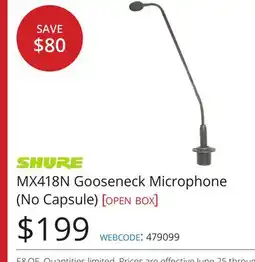 Vistek SHURE MX418N Gooseneck Microphone (No Capsule) offer