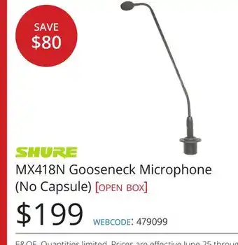 Vistek SHURE MX418N Gooseneck Microphone (No Capsule) offer