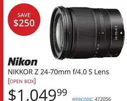 Vistek Nikon NIKKOR Z 24-70mm f/4.0 S Lens offer